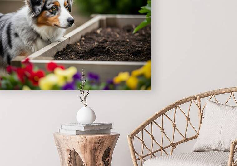 Australian Shepherd Puppy Discovers The Garden Bed by Puppy Prints