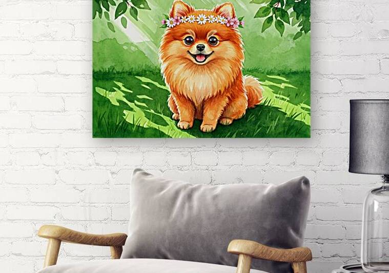 Pomeranian Puppy Discovers A Beautiful Flower Crown by Puppy Prints