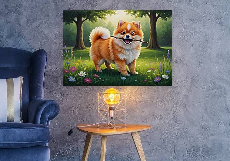 Pomeranian Puppy Discovers Perfect Stick by Puppy Prints