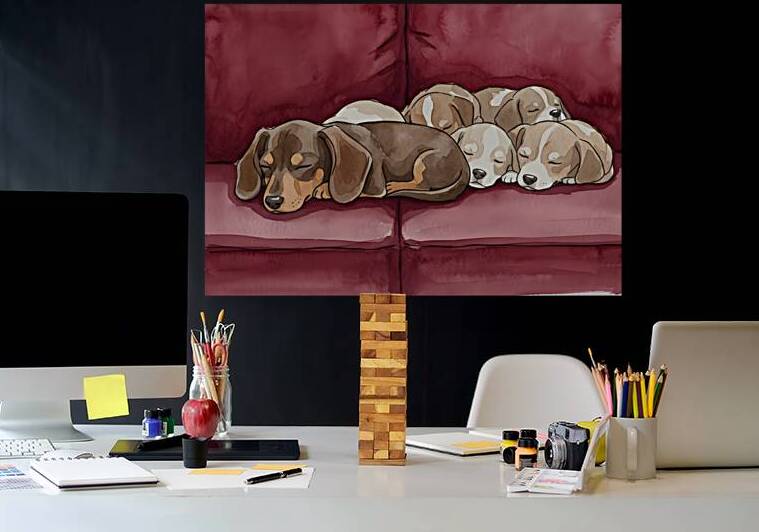 Dachshund Puppy Naps With New Friends by Puppy Prints