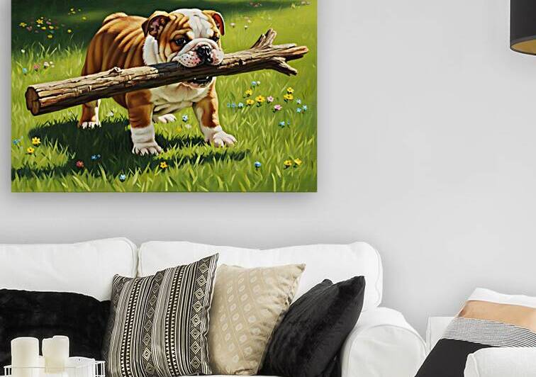 Bulldog Puppy Finds Big Wooden Stick by Puppy Prints