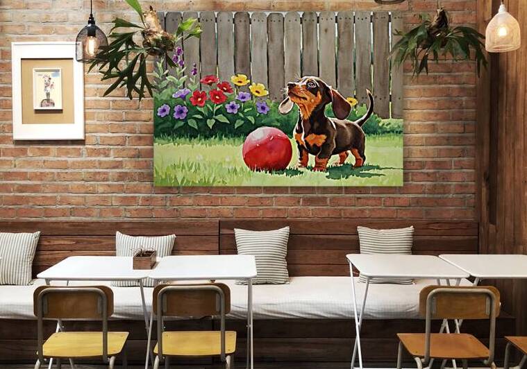 Dachshund Puppy Discovers Giant Red Ball by Puppy Prints