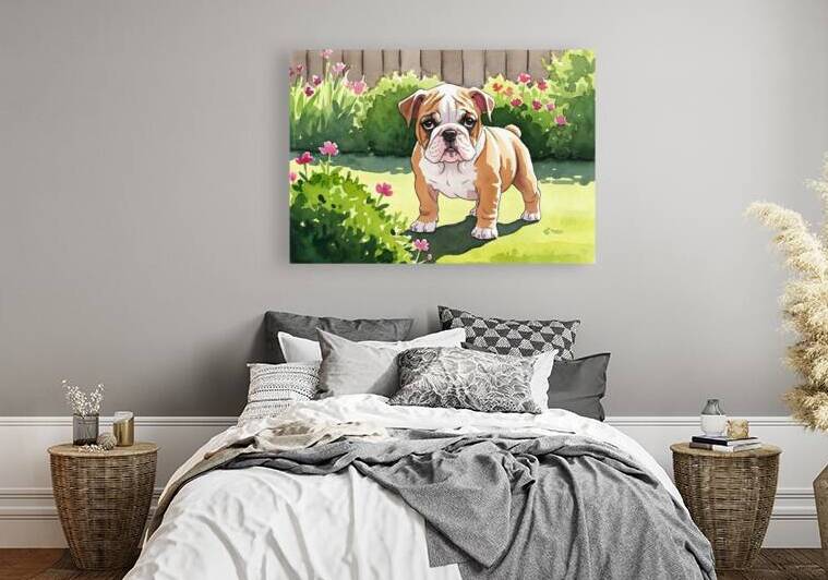 Bulldog Puppy Explores The Garden Alone by Puppy Prints