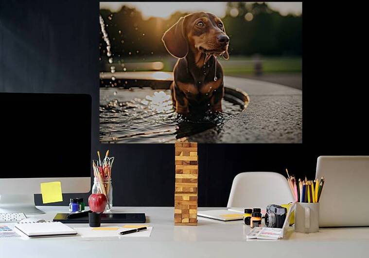 Happy Puppy After Drinking Water by Puppy Prints