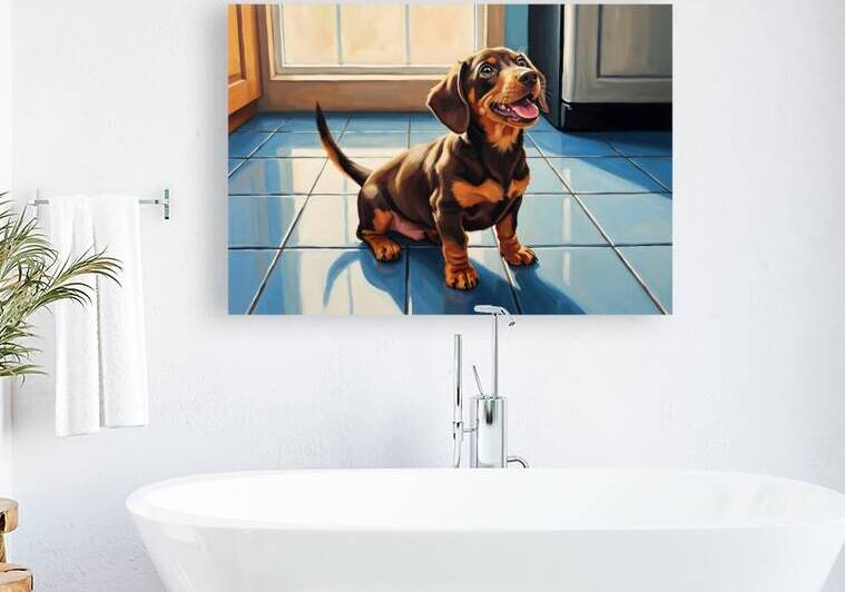 Dachshund Puppy Waiting For Special Treat by Puppy Prints