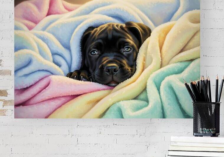 Sleepy Cane Corso Puppy In Blanket Nest by Puppy Prints