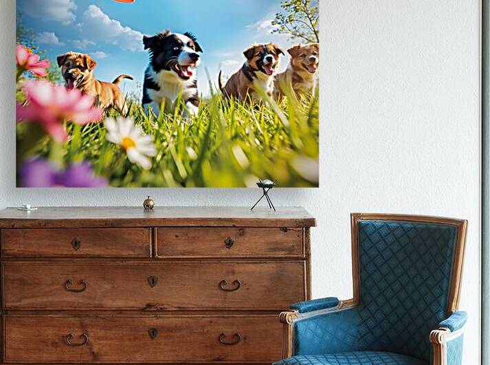A black and white Border Collie puppy playing frisbee with his f by Puppy Prints