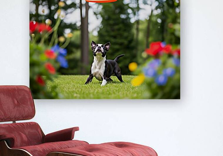 Boston Terrier Puppy Ready To Leap For Frisbee by Puppy Prints