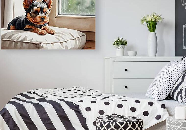 Contented Puppy Relaxes By Rainy Window by Puppy Prints