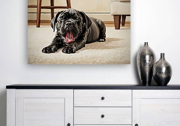 Cane Corso Puppy Stretches After Peaceful Nap by Puppy Prints