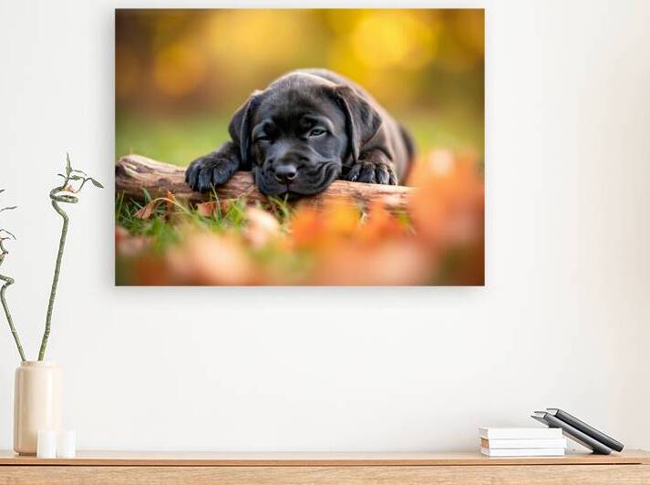 Content Cane Corso Puppy Rests On Stick Pillow by Puppy Prints