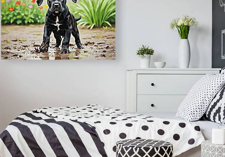 Cane Corso Puppy Playing In Muddy Garden by Puppy Prints