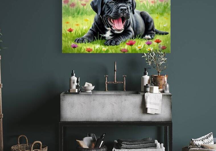 Sleepy Cane Corso Puppy Yawns In Garden by Puppy Prints