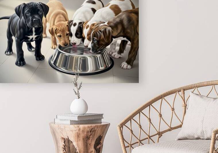 Cane Corso Puppy Waits His Turn At Water Bowl by Puppy Prints