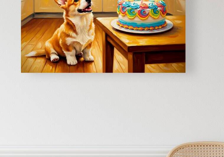Corgi Puppy Discovers Birthday Cake by Puppy Prints