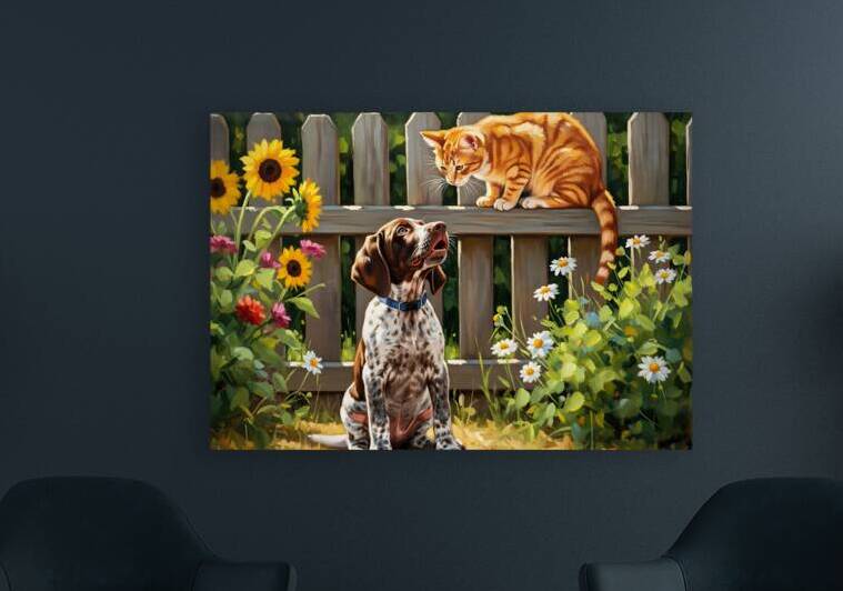 German Shorthaired Pointer Puppy Meets Garden Cat by Puppy Prints