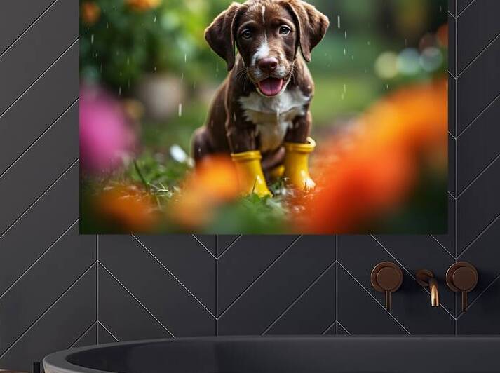 Happy German Shorthaired Pointer Puppy Rests In Rain by Puppy Prints