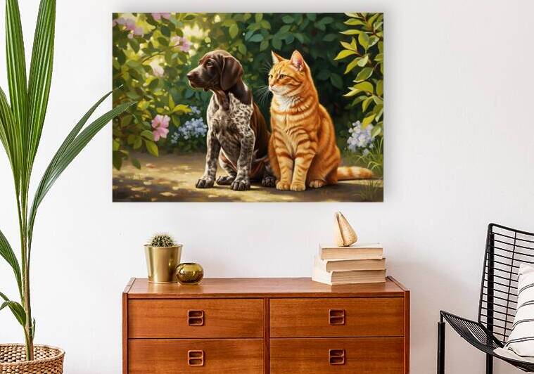 German Shorthaired Pointer Puppy Befriends Cat by Puppy Prints