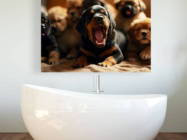 Rottweiler Puppys Big Yawn With Friends by Puppy Prints