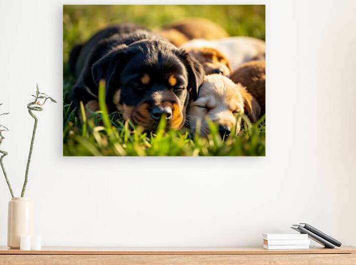 Sleepy Puppies Rest After Playing Hard by Puppy Prints