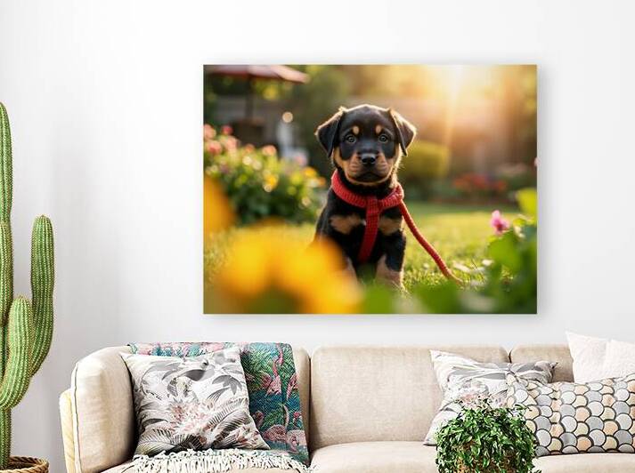 Rottweiler Puppy Gets Tangled In Red Leash by Puppy Prints