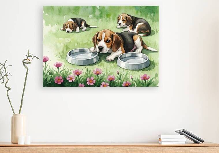 Happy Beagle Puppy After Drinking Water by Puppy Prints