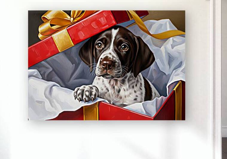 German Shorthaired Pointer Puppy Discovers Big Red Gift Box by Puppy Prints