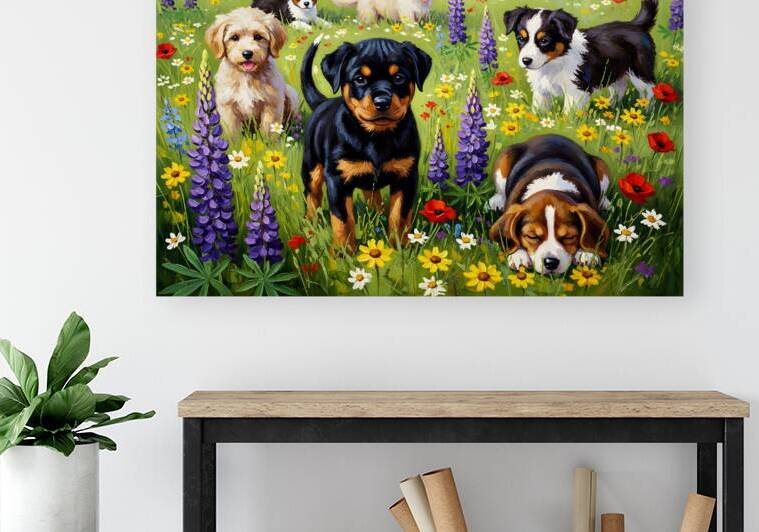 Rottweiler Puppy Discovers Wildflower Field by Puppy Prints