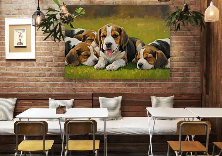 Beagle Puppy Rests After Energetic Play Session by Puppy Prints