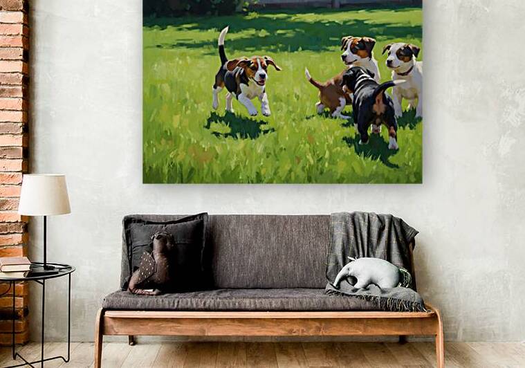 Beagle Puppy Runs To Join Sibling Playtime Fun by Puppy Prints