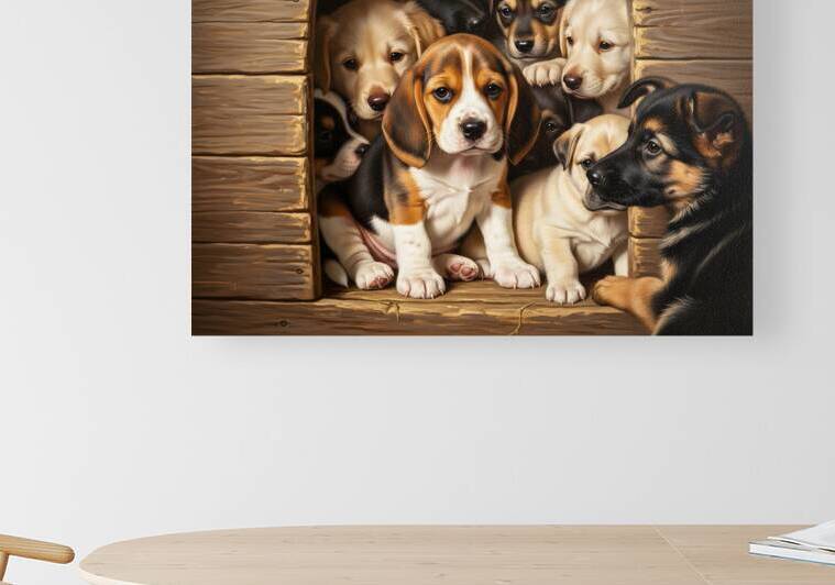 Beagle Puppy Feels Crowded In Tiny Doghouse by Puppy Prints