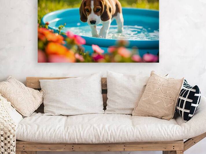 Beagle Puppy Discovers The Kiddie Pool by Puppy Prints