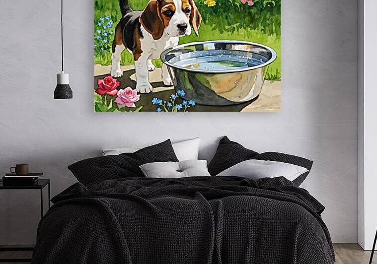 Little Beagle Puppy Discovers Water Bowl by Puppy Prints