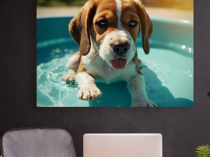 Tired Beagle Puppy Rests In The Kiddie Pool by Puppy Prints