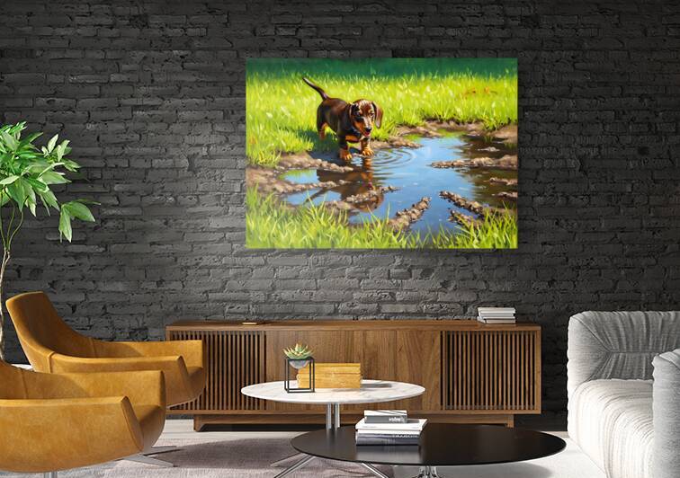 Dachshund Puppy Discovers Muddy Puddle by Puppy Prints