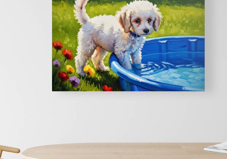 Poodle Puppy Discovers The Kiddie Pool by Puppy Prints