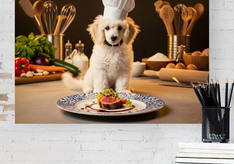 Poodle Puppy Celebrates Cooking Success by Puppy Prints