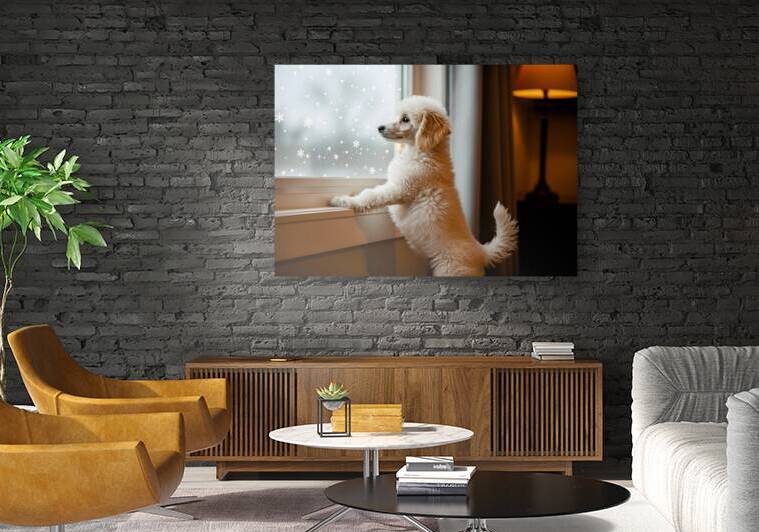 Poodle Puppy Discovers First Snowfall Through Window by Puppy Prints