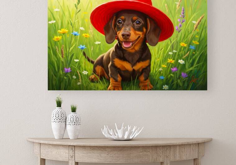Dachshund Puppy Discovers A Giant Red Hat by Puppy Prints