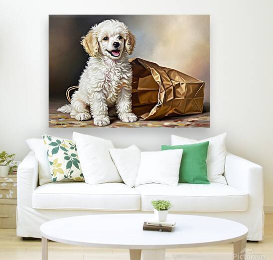 Triumphant Poodle Puppy Completes Paper Bag Adventure by Puppy Prints