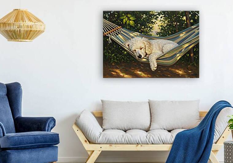 Poodle Puppy Naps In Hammock by Puppy Prints