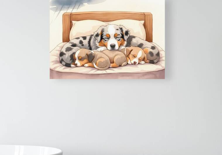 Sleepy Australian Shepherd Puppy Rests After Storm by Puppy Prints