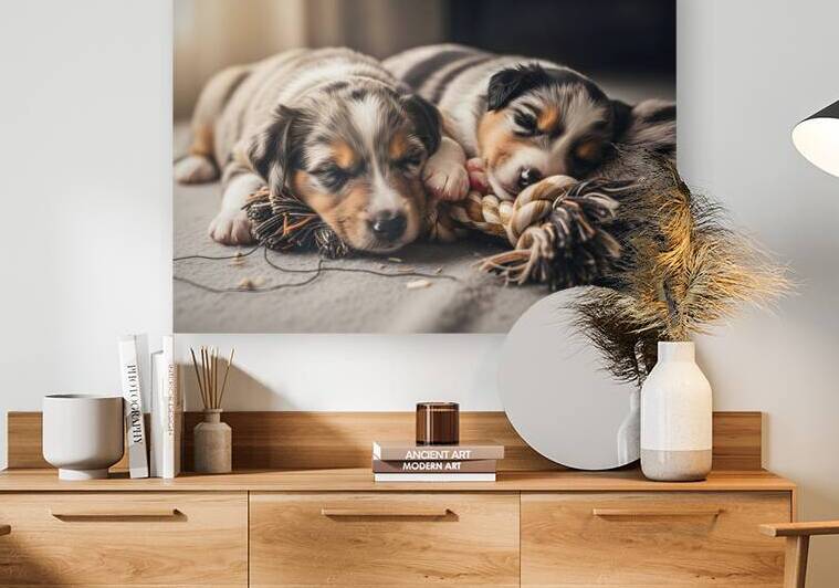 Australian Shepherd Puppy Rests After Playtime by Puppy Prints