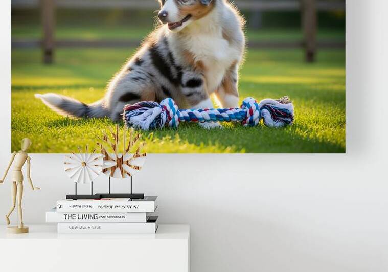 Australian Shepherd Puppy Discovers Big Chew Toy by Puppy Prints