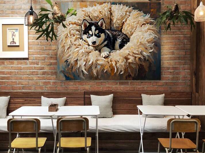 Little Husky Puppy Discovers Giant Cozy Dog Bed by Puppy Prints