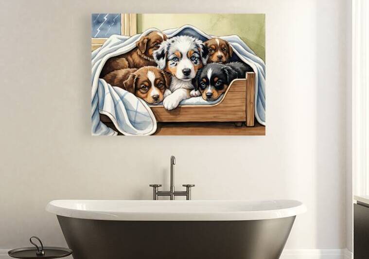 Australian Shepherd Puppy Seeks Comfort During Storm by Puppy Prints