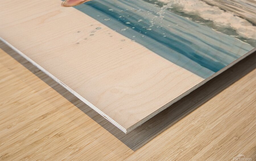 Cream French Bulldog Puppy Splashing In Ocean Water With Sunglasses Wood print