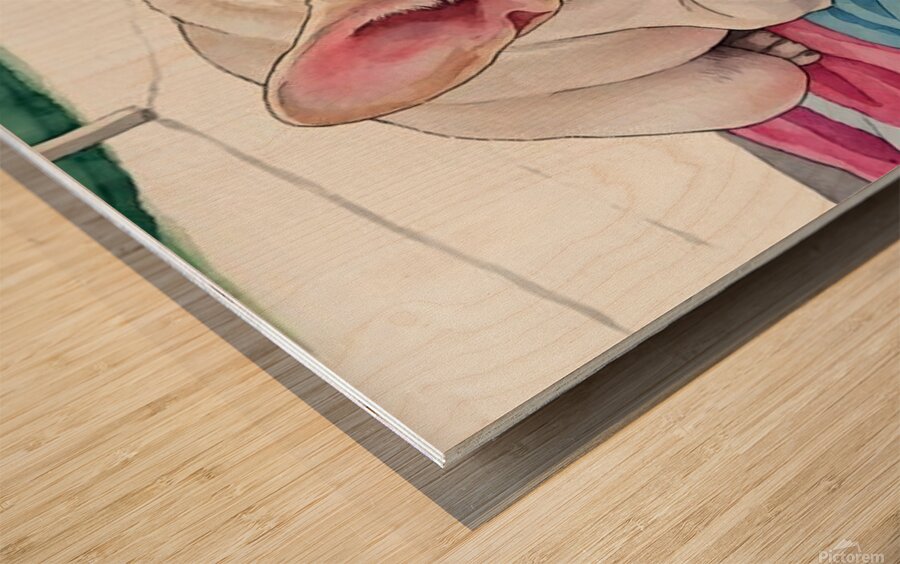 Tired Cream French Bulldog Puppy Resting On Beach Towel Wood print