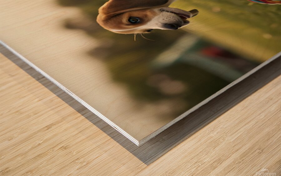 Beagle Puppy Discovers The Fun Rope Toy Wood print