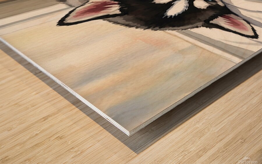 Sleepy Siberian Husky Puppy Napping In Sunbeam Wood print